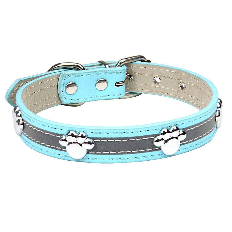 Reflective PU Dog Collar Paw Print
