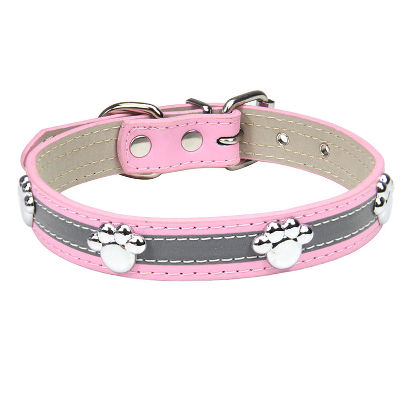 Reflective PU Dog Collar Paw Print