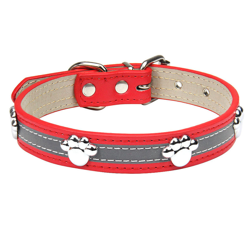 Reflective PU Dog Collar Paw Print