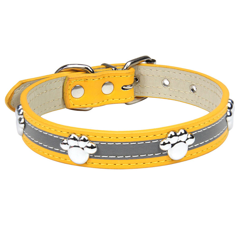 Reflective PU Dog Collar Paw Print